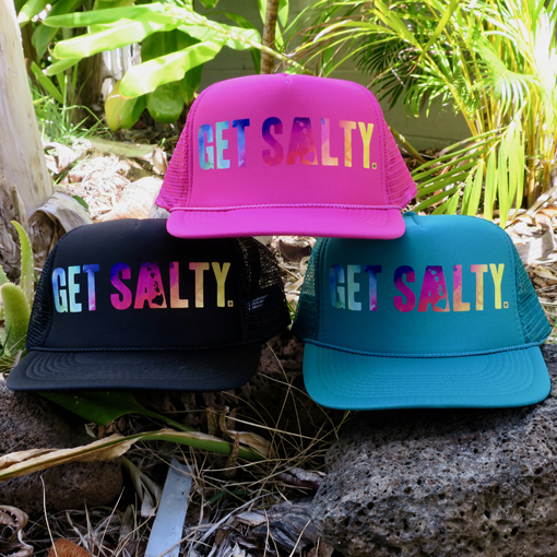 Watercolor Trucker Hat Pink Black Teal Get Salty Surf And Sailing Apparel
